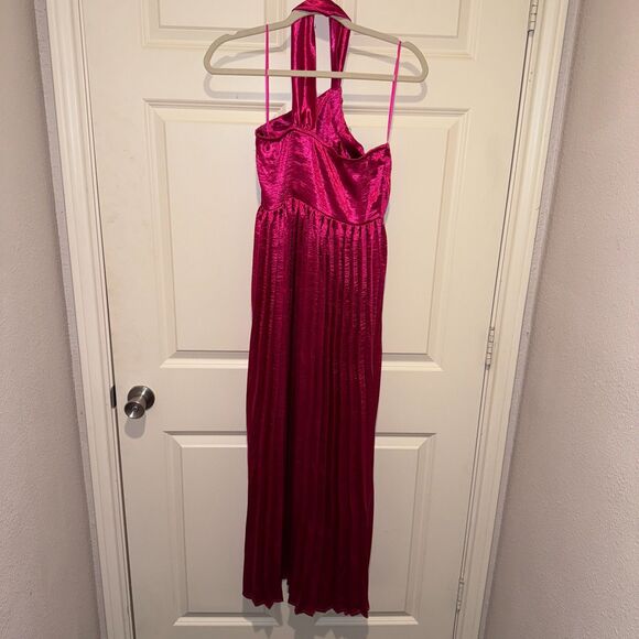 Vici Collection En Creme One Shoulder Satin Hot Pink Midi Dress Size M - Picture 3 of 6